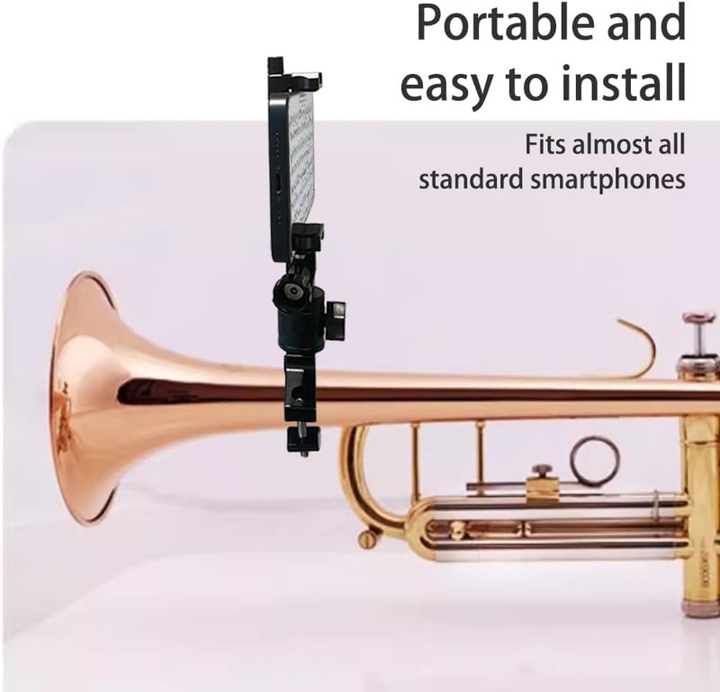 Smallan Musical Instrument Phone Stand for Low Brass Lyre,Mount Your Phone to Trombone Flugelhorn Euphonium Marching Baritone Mellophone Ultralight Aluminium Alloy Black (Black) - Image 5